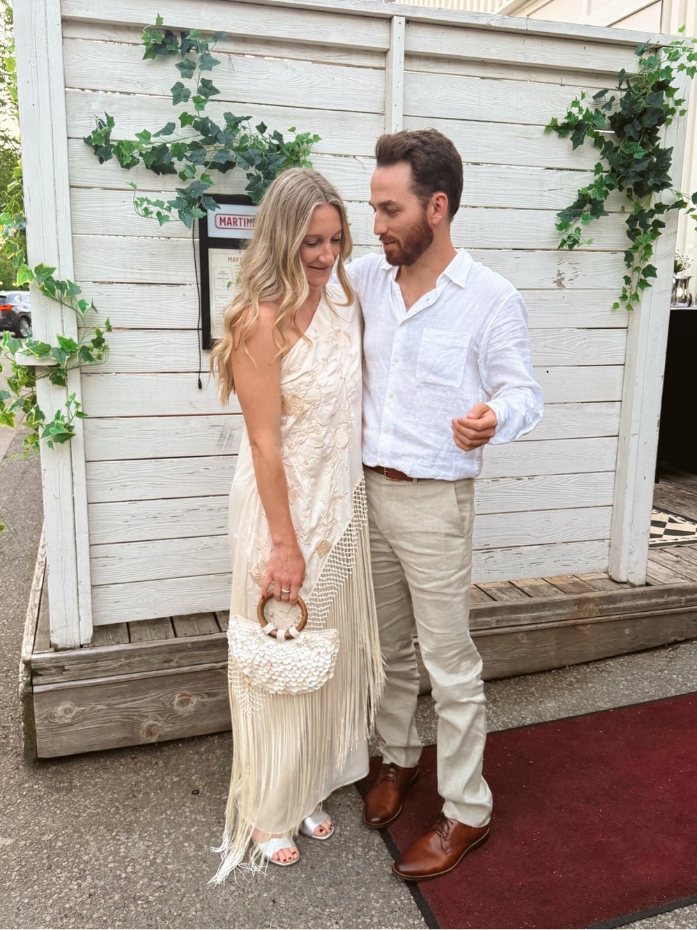 Ivory Fringe One-Shoulder Maxi Dress